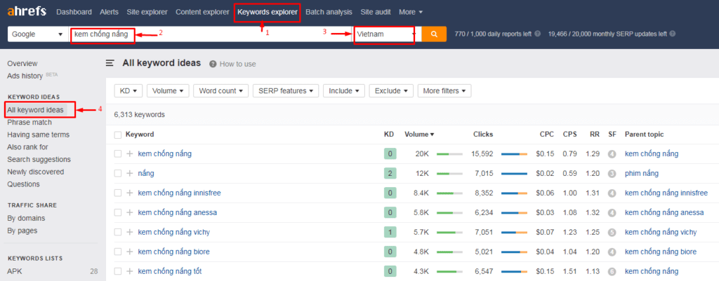 Ahrefs là một trong những công cụ kiểm tra từ thứ hạng từ khoá vô cùng hiệu quả